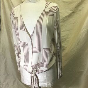 Women's Off White and Red Brown Geometric Print Blouse